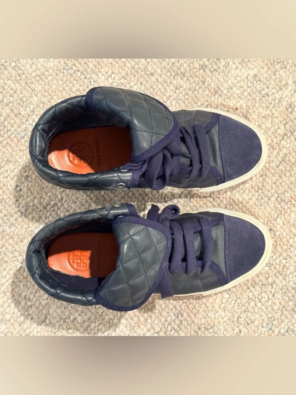 Tory Burch Quilted Navy High-Top Leather Sneakers